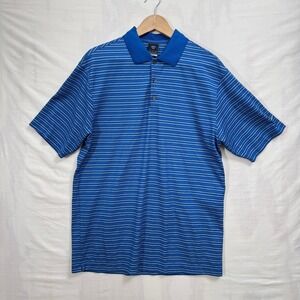 Nike Golf Mens Dri-FIT UV Striped Polo Shirt Blue White Large Short Sleeve